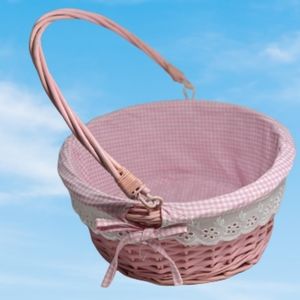 MCM Wicker Basket with Pink Gingham Lace Lining